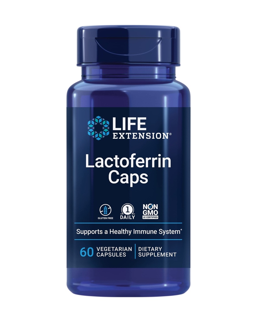 Επέκταση ζωής Καπάκια Lactoferrin, Υγιής Ανοσολογική Ανταπόκριση, Υποστήριξη GI, Υγεία Οράματος, Χωρίς Γλουτένη, Μη ΓΤΟ, 1-Καθημερινή, Χορτοφαγική, 60 Κάψουλες