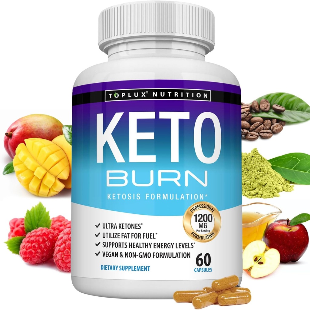 Toplux Keto Burn Χάπια Ketosis Βάρος Απώλεια - 1200 Mg Ultra Advanced Φυσικό Ketogenic Fat Burner Χρησιμοποιώντας Ketone Diet για άνδρες 60 Κάψουλες Συμπλήρωμα