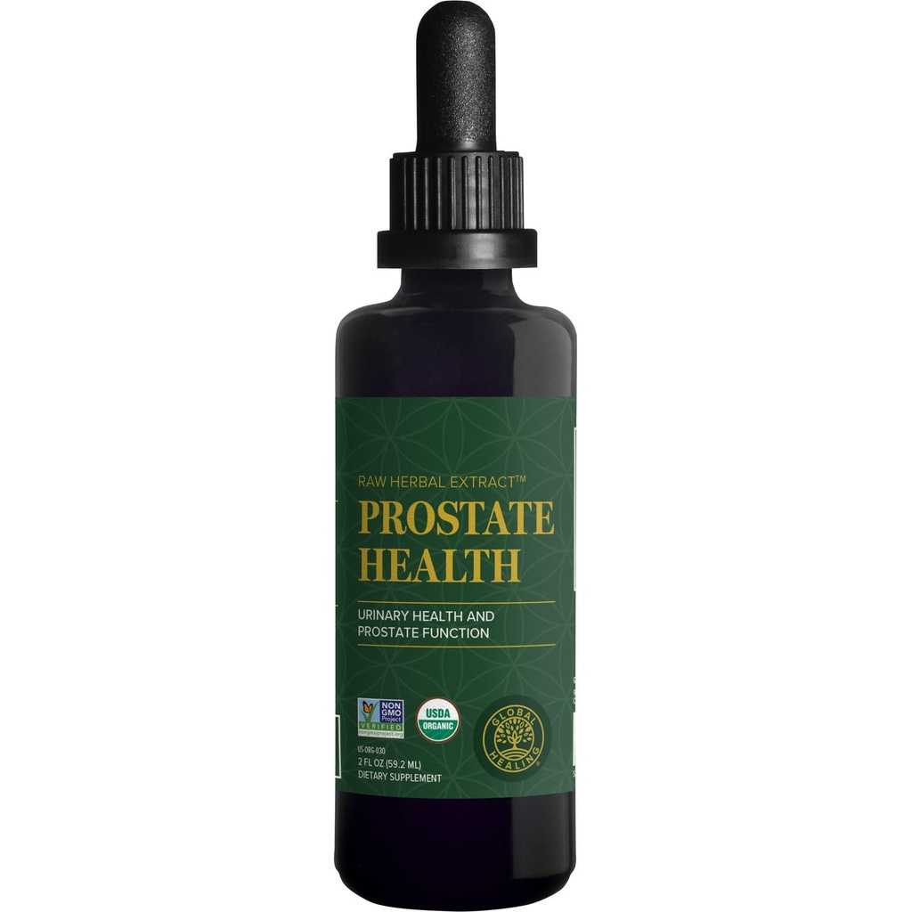 Global Healing Organic Prostate Health - Mens Health Supplement - Συμπληρώματα Prostate Βοήθεια Έλεγχος ουροφόρων οδών, συχνή ούρηση ανακούφιση μειώνει τα ταξίδια στο μπάνιο - 2 fl Oz