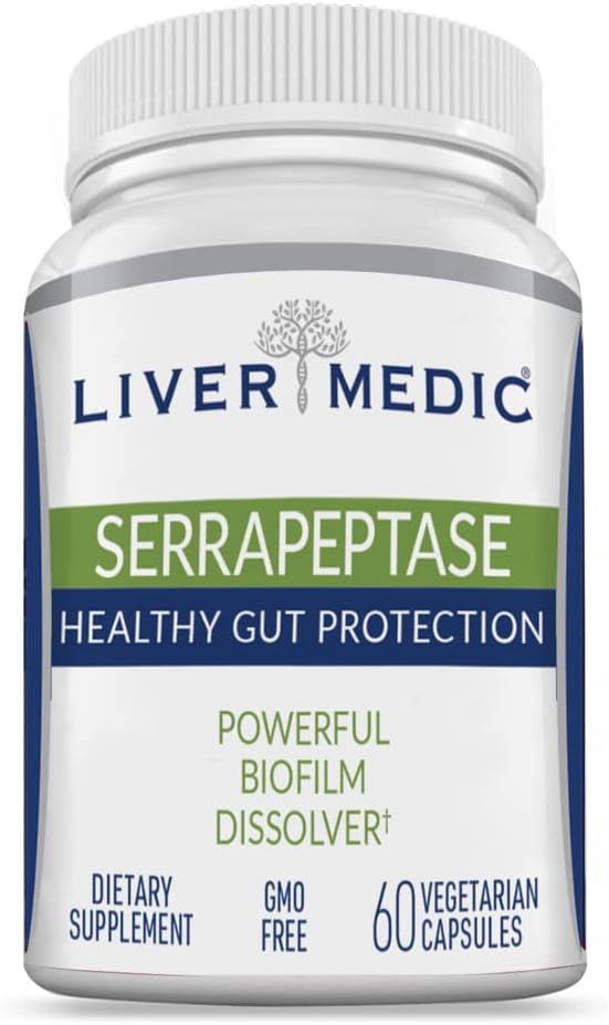Serrapeptase Pure Digestive Proteolytic Enzymes Enteric Coated Premium Healthy Gut Protection and Vegan Liver Support Supplement for Sinus, αναπνευστικό και ουρική υγεία NonGMO (60 Caps)