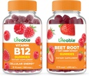Ζωηρή Βιταμίνη B12 + Ρίζα τεύτλων, Gummies Bundle - Μεγάλη γεύση, συμπλήρωμα βιταμίνης, Χωρίς γλουτένη, Χωρίς ΓΤΟ, Μασώμενα