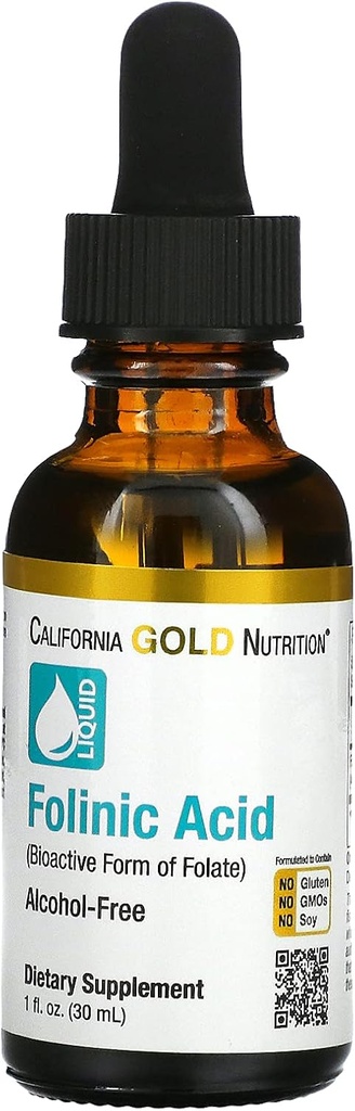 Folinic Acid, Bioactive Form of Folate from Calcium Folinate, Alcohol Free, 1 fl oz (30 ml)