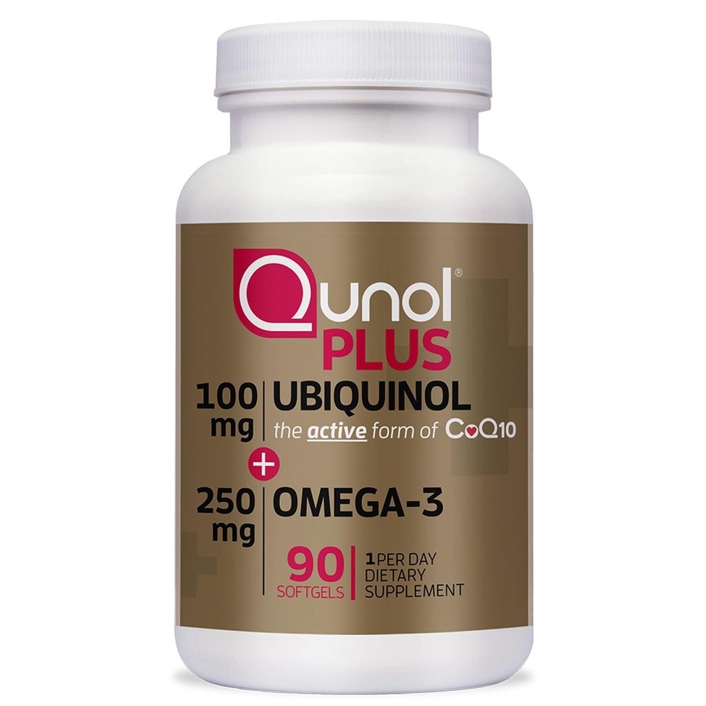 Qunol Plus Ubiquinol CoQ10 100mg με Ωμέγα 3 ιχθυέλαιο 250mg, Πρόσθετη ενίσχυση Αντιοξειδωτικό συμπλήρωμα, 90 Count