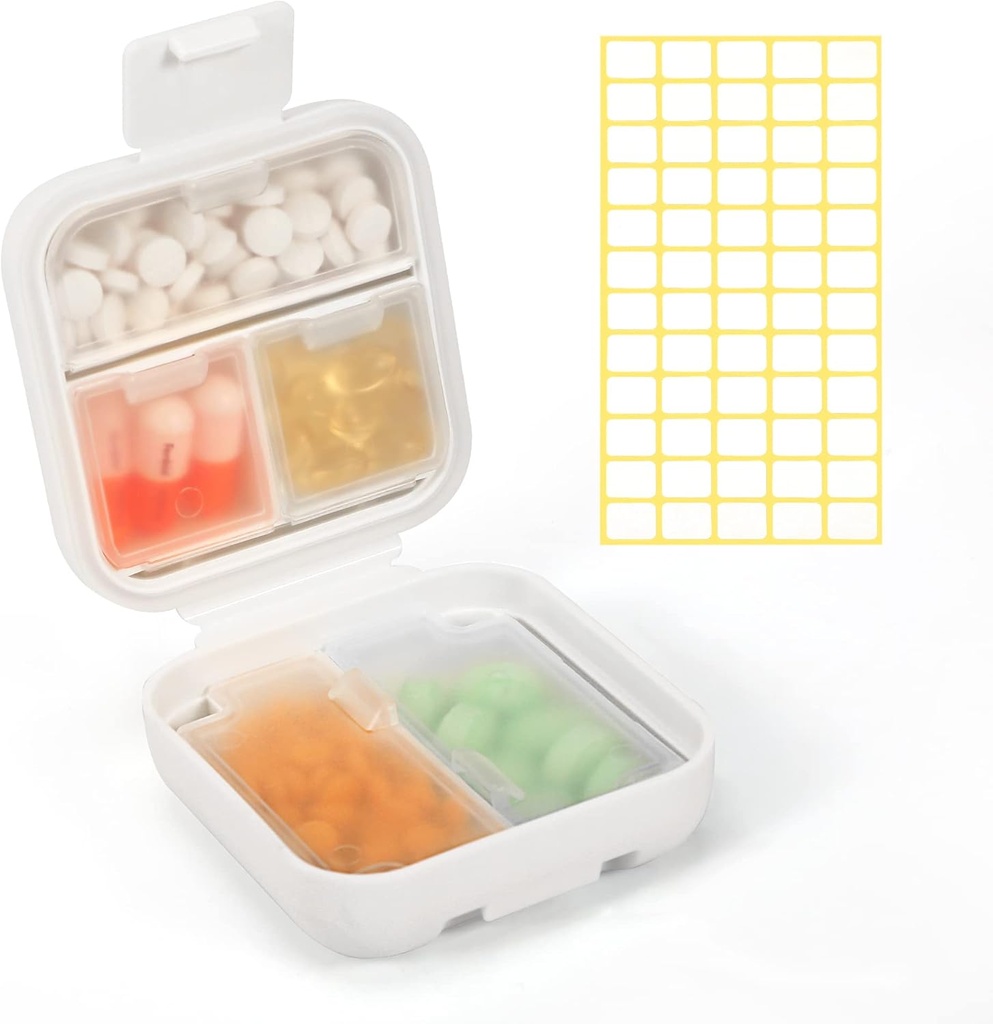 Dynippy Daily Pill Organizer 5 Διαμερίσματα Φορητή απόδειξη υγρασίας μικρή θήκη χάπι για Pocket Purse Travel Pill Box Φορητή ιατρική Vitamin Fish Oil Κάτοχος εμπορευματοκιβωτίων (White)
