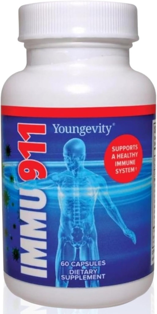 Youngevity Immu-911™ Advanced Immune - Colostrum, Vitamin C, Zinc, Echinacea, Astragalus, PAU D'Arco Bark + 6 Mycelial Mass Mushrooms for Immune Defense and Boost (60 Capsules)