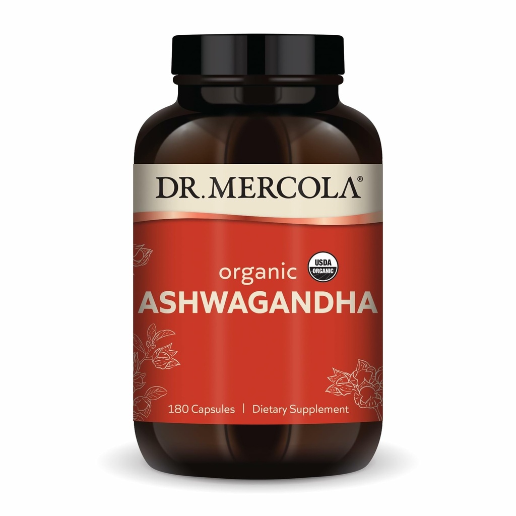 Dr. Mercola Organic Ashwagandha - Υποστηρίζει την παραγωγή ενέργειας & Adrenal Health - 800 mg ανά υπηρεσία - Μη ΓΤΟ, Χωρίς γλουτένη και χωρίς σόγια - Πιστοποιημένο USDA Organic - 180 κάψουλες (90 εξυπηρετούν)