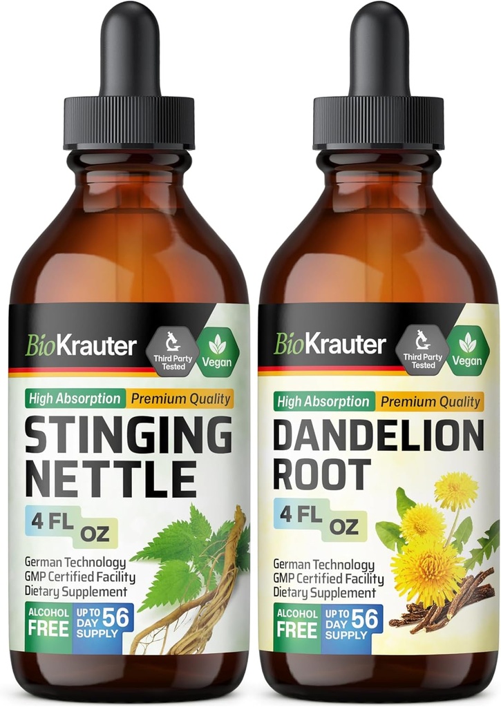 BIO KRAUTER Stinging Nettle Tincture 4 Fl. Oz. & Dandelion Tincture 4 Fl. Oz.