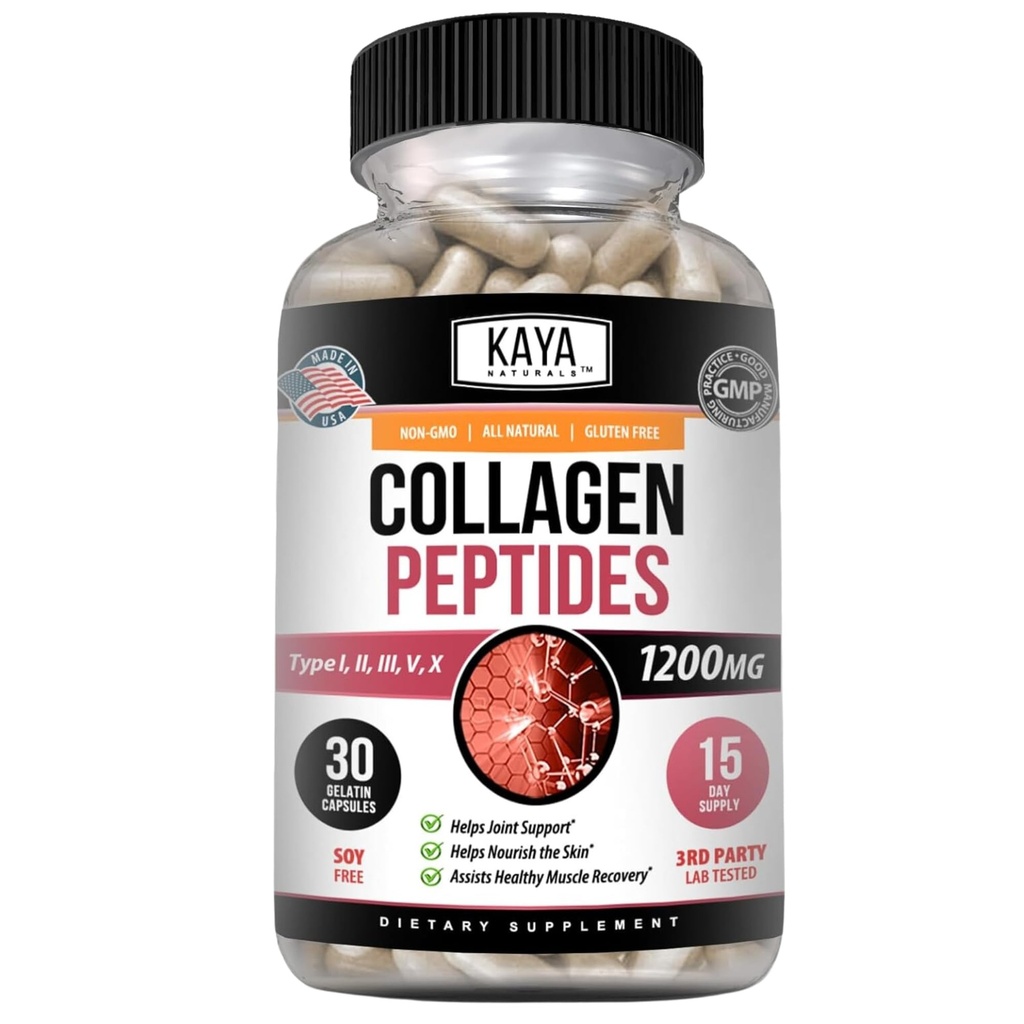 Kaya Naturals Multi Collagen Peptides Complex σκόνη για γυναίκες και τον άνθρωπο, Ζωτική για τα μαλλιά, δέρμα, νύχια, και κατά της γήρανσης, τύποι I, II, III, V & X Collagen Protein Blend 