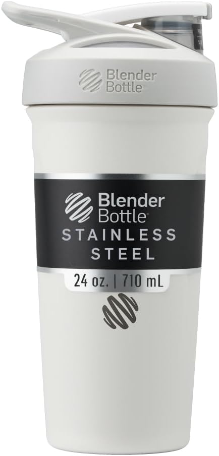 BlenderBottle Strada Shaker Κύπελλο μονωμένο από ανοξείδωτο χάλυβα μπουκάλι νερού με σύρμα Whisk, 24 Ounce, λευκό