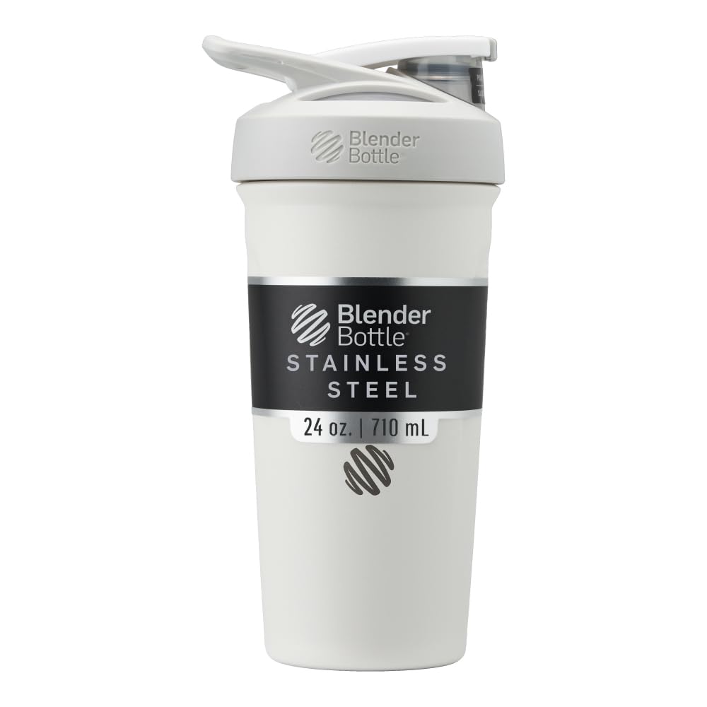 BlenderBottle Strada Shaker Κύπελλο μονωμένο από ανοξείδωτο χάλυβα μπουκάλι νερού με σύρμα Whisk, 24 Ounce, λευκό