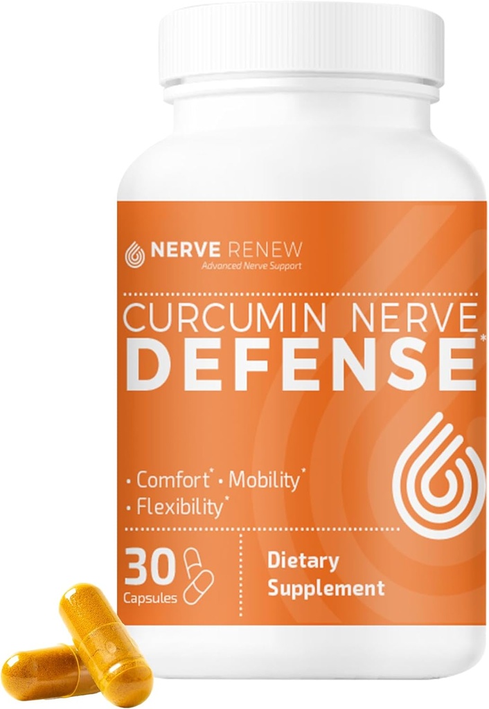 NERVE RENEW Curcumin Nerve Defense with Meriva Curcumin Phytosome for Complete Nerve Nourishment and Comfort - Optimized Curcumin with Black Pepper Extract - 30 Capsules