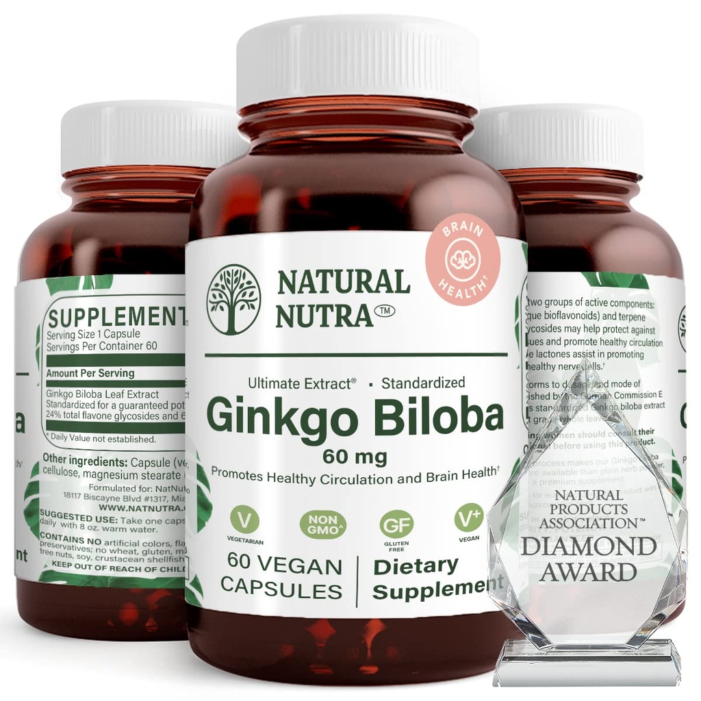Φυσικό Nutra Ginkgo Biloba, βελτιώνει την κυκλοφορία στον εγκέφαλο και ενισχύει τη μνήμη, αυξάνει τη ροή οξυγόνου, και την ενίσχυση της λειτουργίας του εγκεφάλου, Nerve Υγεία υποστήριξης, Vegan και Gluten Free, (60) κάψουλες