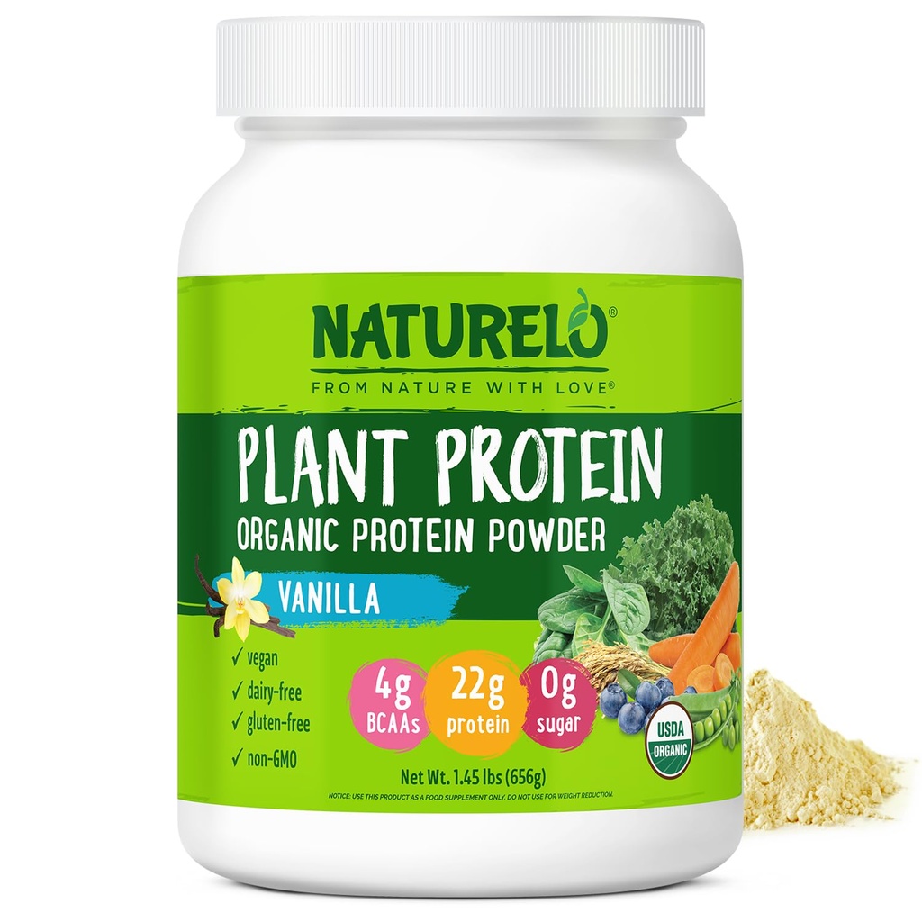 NATURELO Πρωτεϊνη σε σκόνη, Βανίλια, 22g Πρωτεΐνη - Μη ΓΤΟ, Vegan, Όχι Γλουτένη, Γαλακτοκομικά, ή Σόγια - Όχι Τεχνητές Γεύσεις, Συνθετικό Χρωματισμός, Συντηρητικά, ή Πρόσθετα - 20 Μερίδες