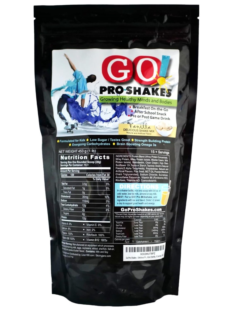 GO Pro Shakes – Πρωτεΐνη Smoothie σκόνη για τα παιδιά & εφήβους – Υγιής Snack – Δεν Προστέθηκε Ζάχαρη – Υποστηρίζει την ανάπτυξη & τη δύναμη – Κρέμα Βανίλια Γεύση
