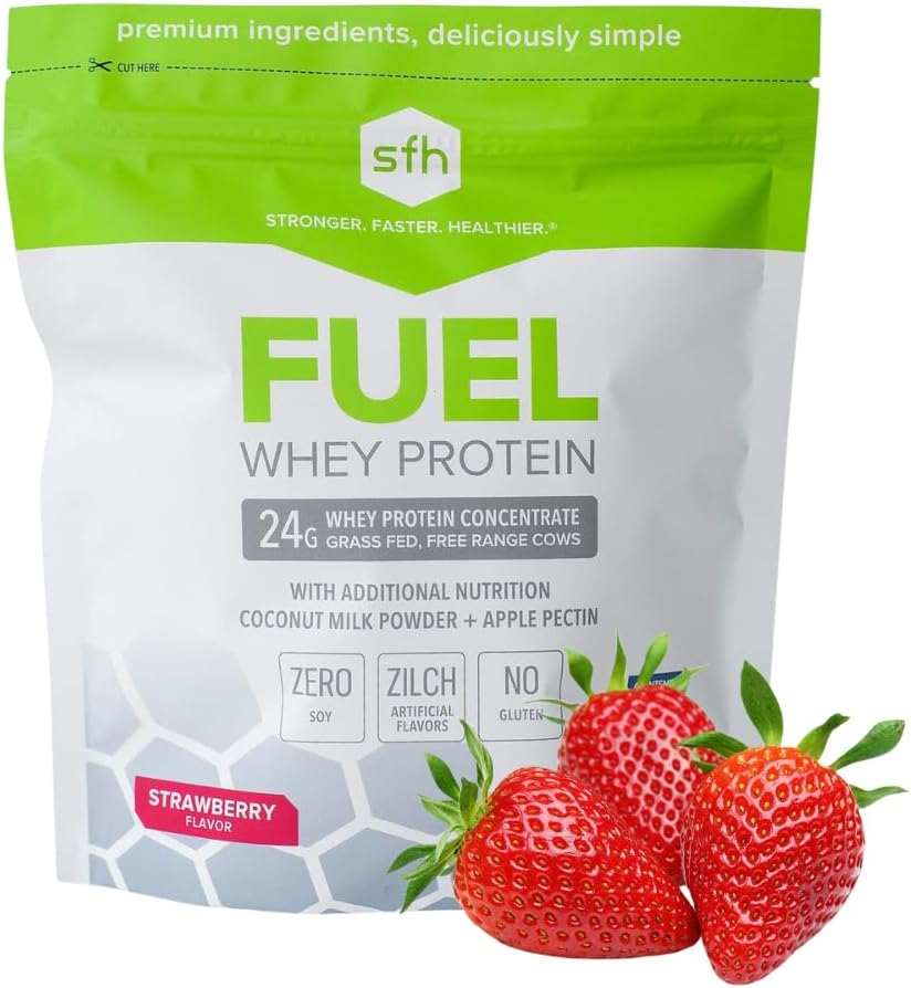 SFH Fuel Whey Protein Powder Great Tasting Grass Fed Whey | MCTs & Fiber for Energy | All Natural | Soy Free, Gluten Free, No RBST, No Artificial Flavors (Strawberry (1.6lb Bag))