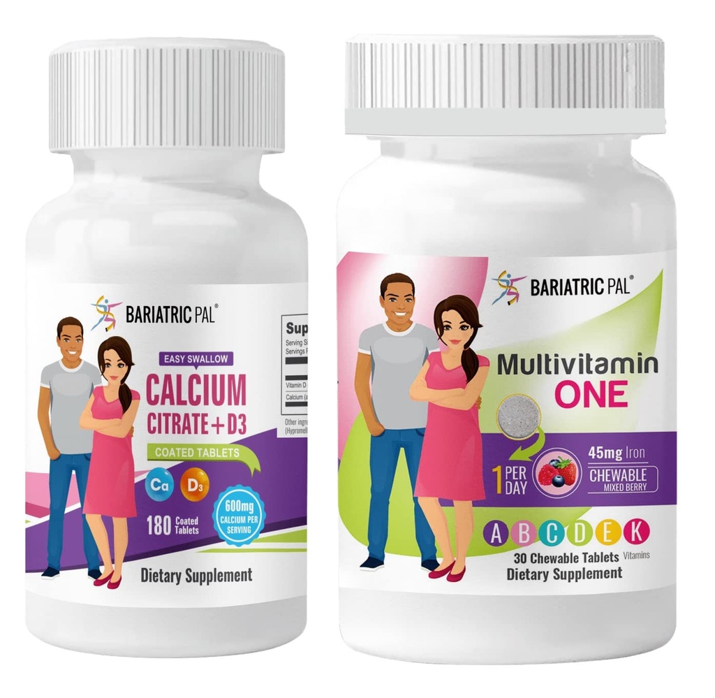 BariatricPal 30-Day Μπαριατρική Βιταμίνη Bundle Multivitamin One 1 ανά ημέρα! Μασώμενα με 45mg Iron - Mixed Berry και Easy Swallow Calcium Citrate (600mg) και D3 Επικαλυμμένα δισκία