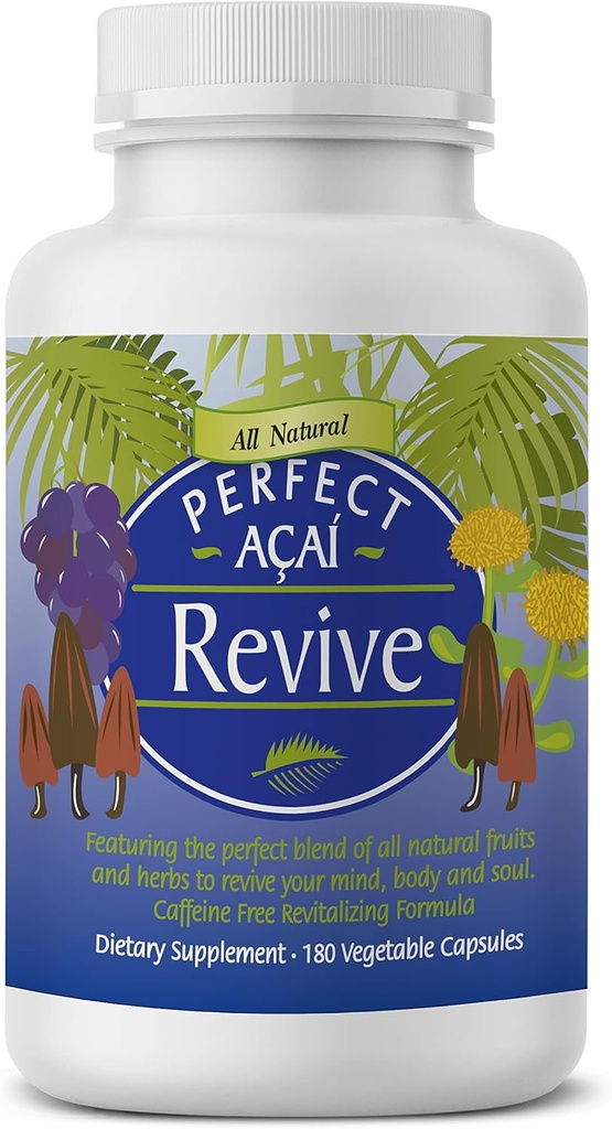 Τέλεια συμπληρώματα – τέλεια Acai Revive – 180 κάψουλες – Βιολογικά Acai, Cordyceps, εκχύλισμα σπόρων σταφυλιών & Rhodiola Rosea