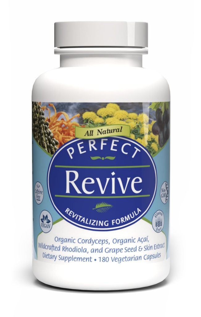 Τέλεια συμπληρώματα – τέλεια Acai Revive – 180 κάψουλες – Βιολογικά Acai, Cordyceps, εκχύλισμα σπόρων σταφυλιών & Rhodiola Rosea