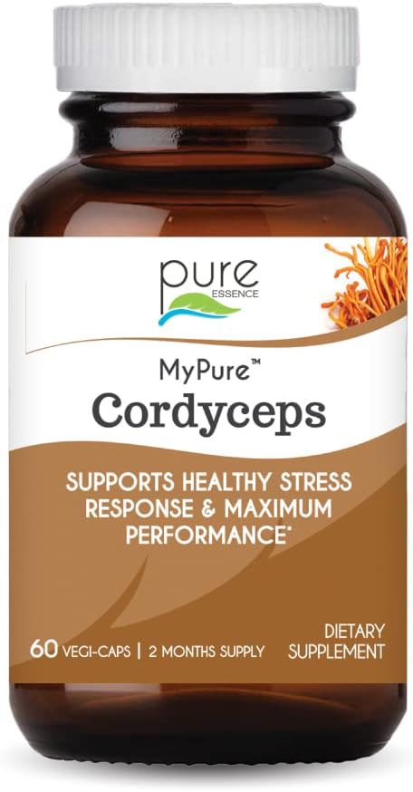 PURE ESSENCE LABS MyPure Cordyceps - Organic Mushroom Supplement - 100% Real Mushroom Extract - Best for Immune Support, Stress Relief, Build Energy for Adult Men and Women (60 Capsules)