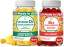Lunakai Βιταμίνη D3 και Βιταμίνη B12 Gummies Bundle - Ανοσία, Οστέινο και Mood Υποστήριξη VIT D3 2000IU συμπλήρωμα - 3000mcg Μεθυλοκοβαλαμίνη Υψηλή Απορρόφηση Ενέργεια Gummy - 30 ημέρες προσφοράς
