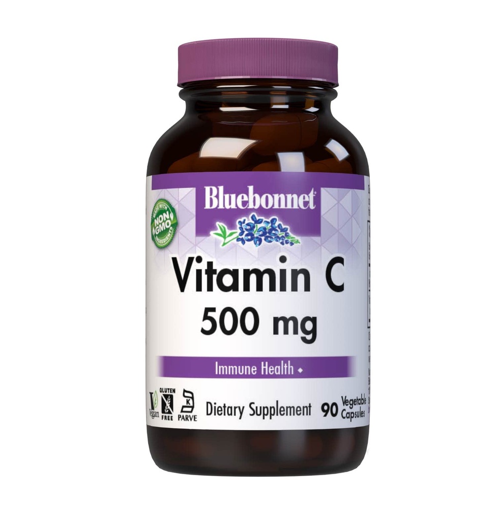 Bluebonnet Nutrition Vitamin C 500 mg Vegetable Capsules, Ascorbic Acid, for Immune Health & Skin Health, Vegan, Vegetarian, Non GMO, Gluten Free, Soy Free, Milk Free, Kosher, 90 Vegetable Capsules