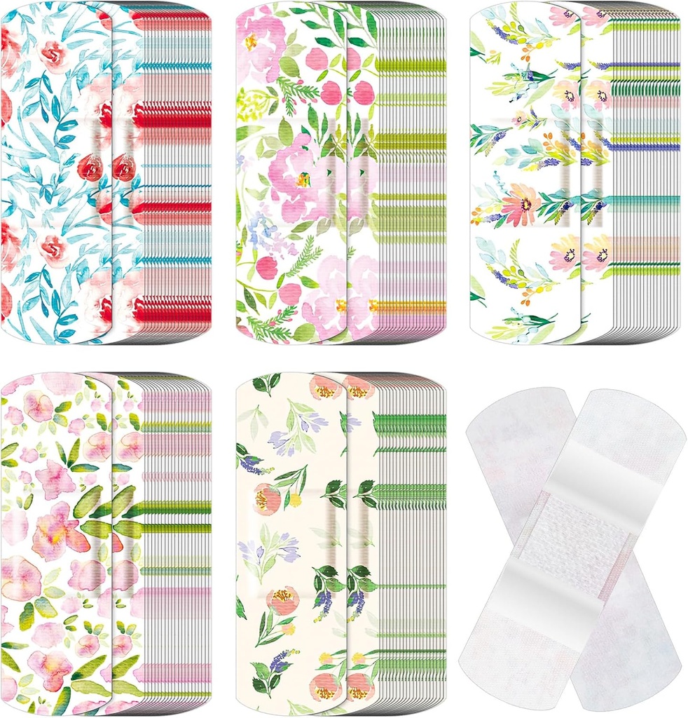 120 Pcs Ύφασμα Συγκολλητική Ευέλικτες ζάντες Μαζική Ποικίλες Σχήματα και Μοτίβων Μικρό Πολύχρωμο Αρκετά Υφασμάτινες ζάντες με μη ραβδί Pad 3 x 1 ίντσα για περικοπές Πληγές Scrapes Γυναίκες (Λουλούδι)