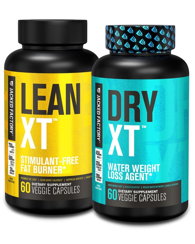 Jacked Factory Stim-free Στοίβα απώλειας βάρους - Lean XT χωρίς λίπος Burner και στεγνό XT χάπια νερού για την αύξηση (30 ημέρες προσφοράς)