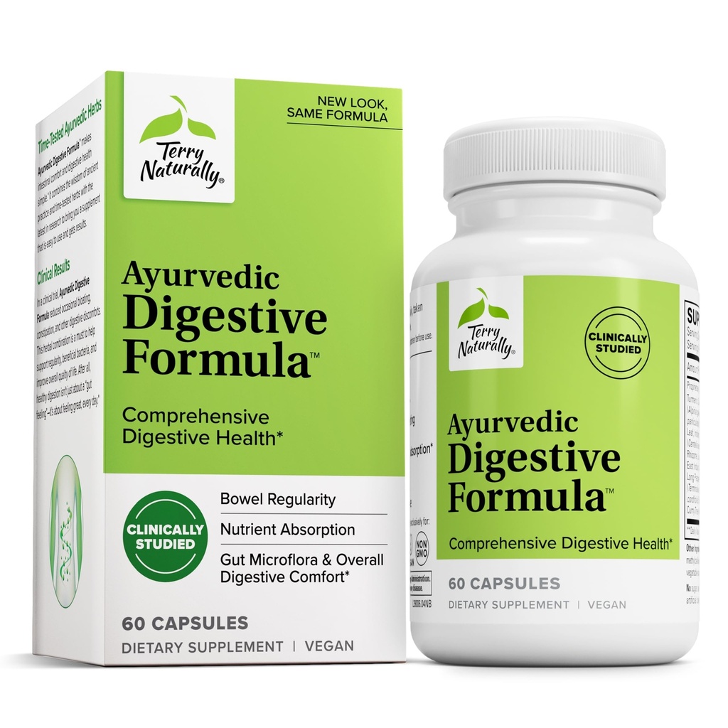 Terry Φυσικά Ayurvedic Digestive Formula - Digestive Υποστήριξη για την Αυθαιρεσία - Υποστήριξη για την Υγεία του Bowel - Υποστήριξη για την Απορρόφηση των θρεπτικών ουσιών - Υποστήριξη για την Υγεία των Οπίσθιων Καρπών & Μικροχλωρίδα - 60 Κάψουλες