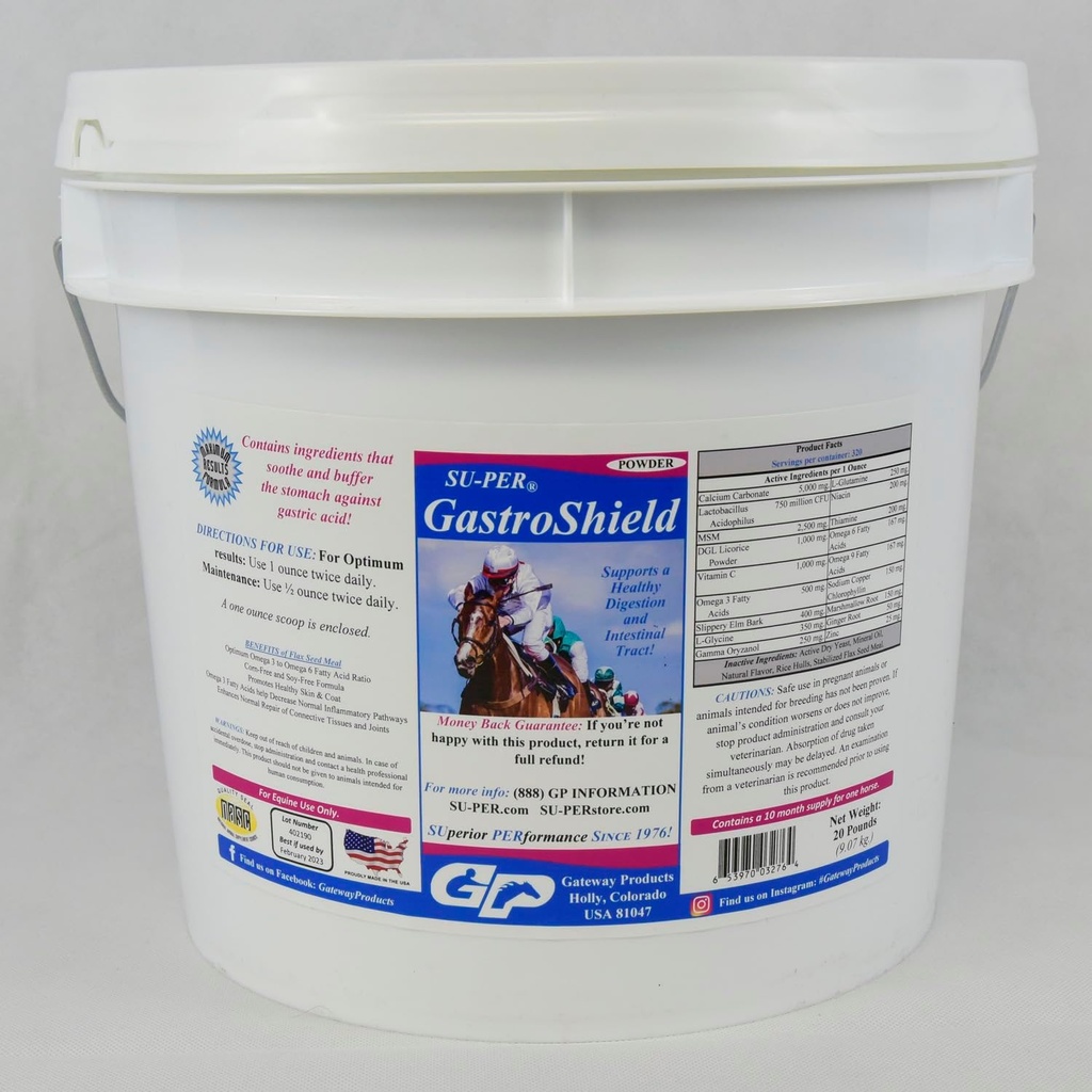 SU-PER GastroShield Equine Probiotics Powder - συμπλήρωμα πέψης αλόγων για τη γαστρική υγεία - Υποστηρίζει Υγιεινή πέψη & Εντερική Ελκυστική - 20 Λίρες, 10 Μήνες προσφοράς