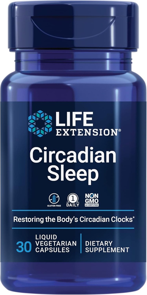Life Extension Circadian Sleep, nobiletin Citrus Extract, Sleep Support, Sleep Health, Restore Your Body's Sleep-Wake Cycle, 1.5 mg melatonin, Gluten Free, Non-GMO, Vegetarian, 30 Liquid Capsules