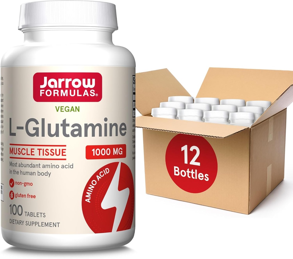 Jarow Formulas L-Glutamine 1000 mg, Συμπλήρωμα διατροφής για μυϊκό ιστό, πολυλειτουργικό αμινοξύ, ανοσοενισχυτική υποστήριξη, 100 Easy-Solv Tablets, 50- 100 Day Supply, Συσκευασία των 12