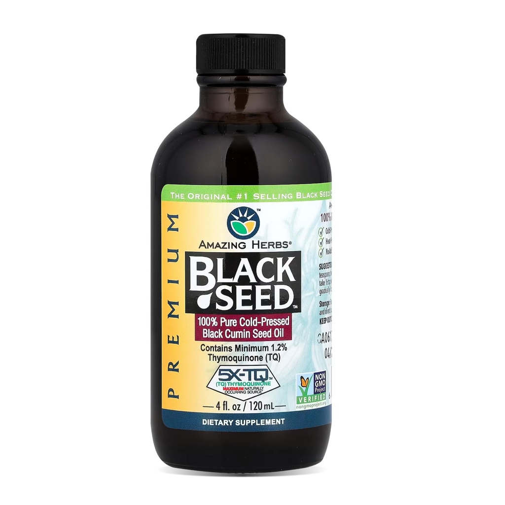 Amazing Herbs Premium Black Seed Oil - Ψυχρό Πιέζεται Nigella Sativa Aids σε Digestive Υγεία, Ανοσολογική Υποστήριξη, Λειτουργία του εγκεφάλου, Κοινή Κινητικότητα, Χωρίς Γλουτένη, Μη ΓΤΟ - 4 FL Oz