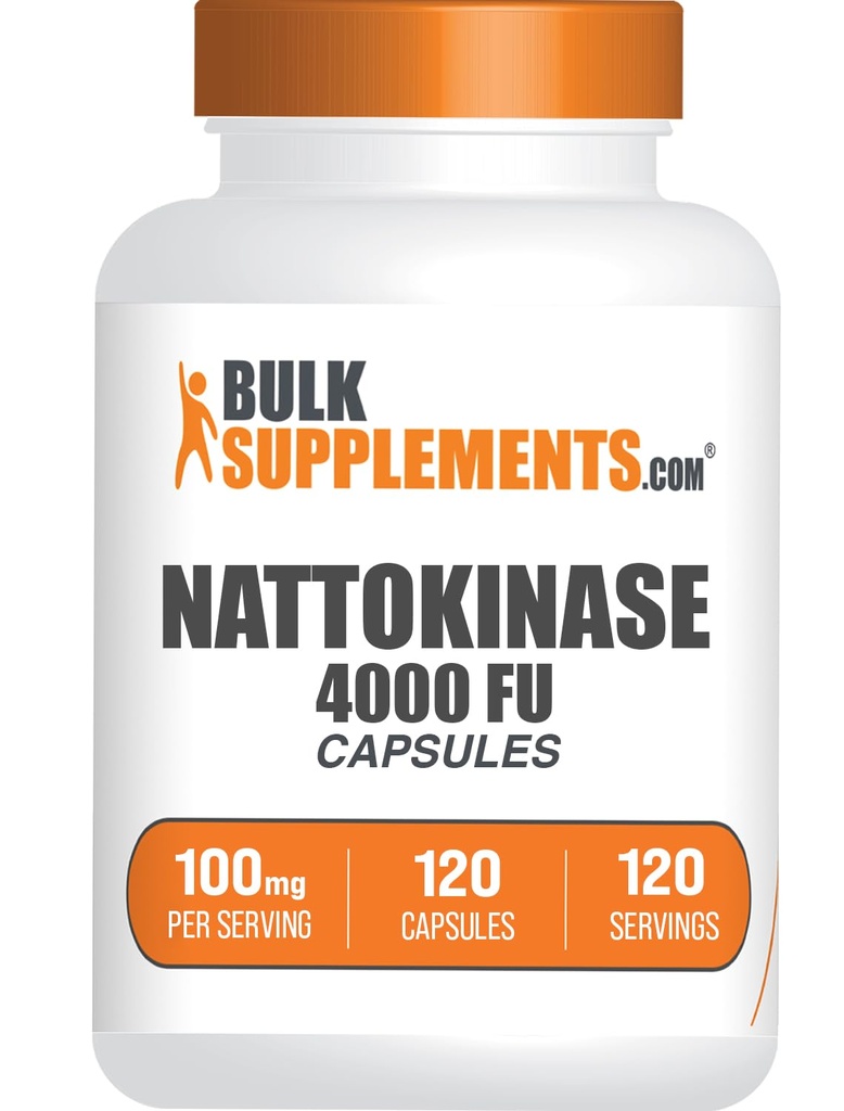 BulkSupplements.com Nattokinase 4000 FU Capsules - Nattokinase Supplement, Sourced from Natto Extract, Nattokinase 100mg - Gluten Free, 1 Capsule per Serving, 120 Capsules (Pack of 1)
