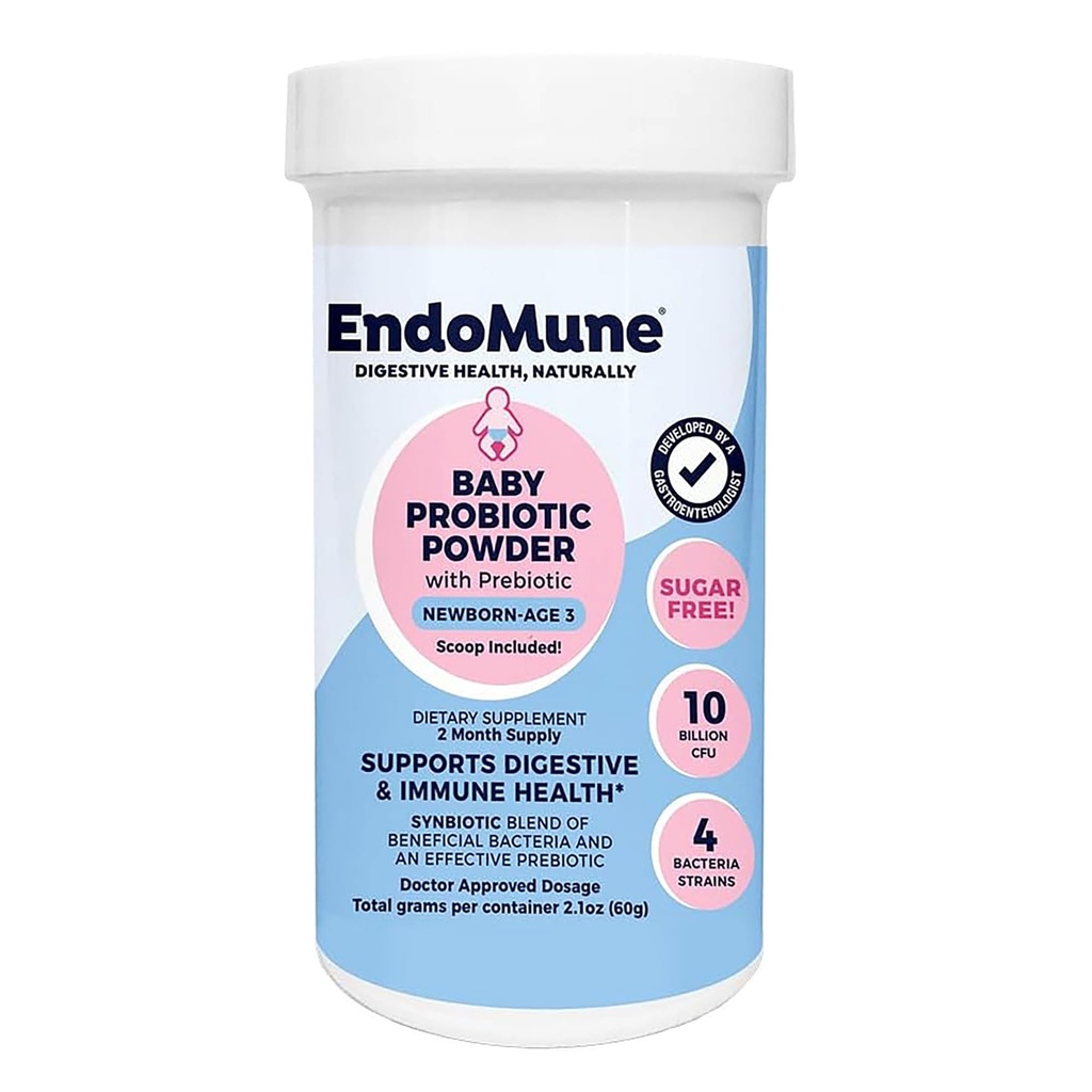 Endomune Jr Advanced Probiotic Powder for Newborns, Infants, Toddlers & Baby - 10 Billion CFUs - 4 Strains Bactory & FOS Prebiotic - Physician Formulated - 60 Day Supply