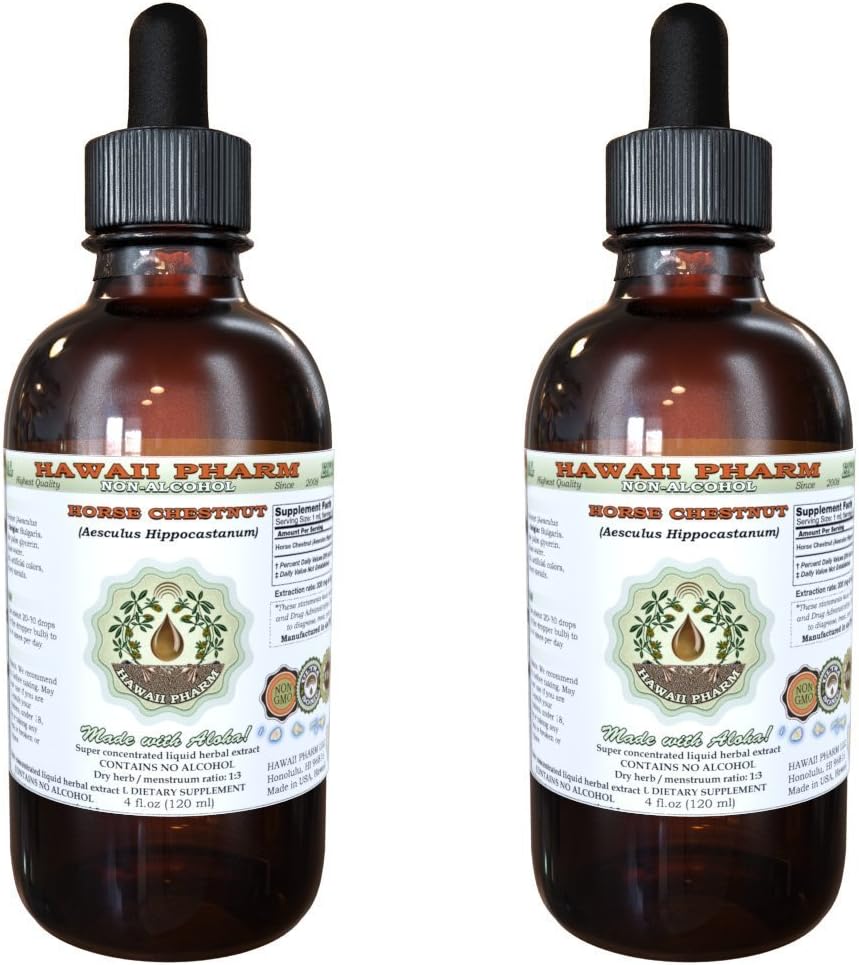 Horse Chestnut Alcohol-Free Liquid Extract, Organic Horse Chestnut (Aesculus hippocastanum) Dried Nut Glycerite Hawaii Pharm Natural Herbal Supplement 2x4 oz
