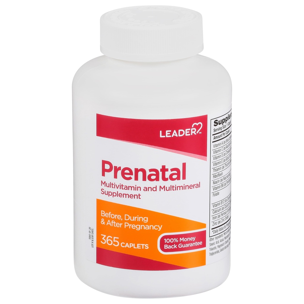 Leader Prenatal Multivitamin with 800Mcg Folic Acid & Essential Nutrients for Healthy Pregnancy & Fetal Development, Dha, High Potency Vitamin for Expecting Moms, Daily Support, 365 Caplets
