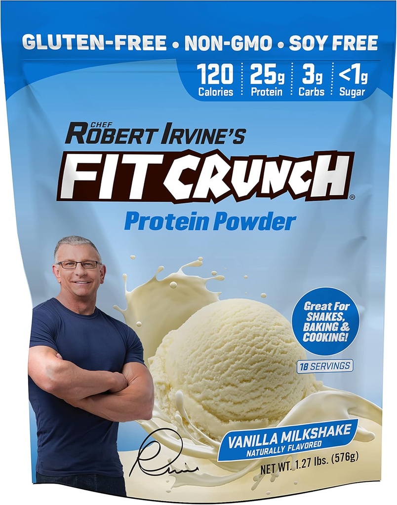 FITCRUNCH Tri-Blend πρωτεΐνη ορού γάλακτος, Κετοφιλική, χαμηλή θερμίδες, υψηλή πρωτεΐνη, χωρίς γλουτένη, χωρίς σόγια (18 εξυπηρετούν, βανίλια μιλκσέικ)