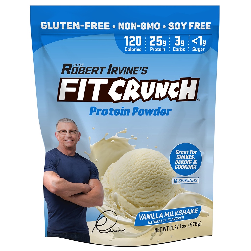 FITCRUNCH Tri-Blend πρωτεΐνη ορού γάλακτος, Κετοφιλική, χαμηλή θερμίδες, υψηλή πρωτεΐνη, χωρίς γλουτένη, χωρίς σόγια (18 εξυπηρετούν, βανίλια μιλκσέικ)