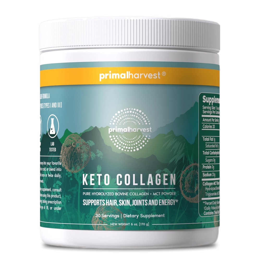 Πρωτογενούς συγκομιδής Keto Collagen σκόνη w/MCT Oil Τύπος I & III Collagen Peptides για γυναίκες και άνδρες 30 Υπηρεσίες