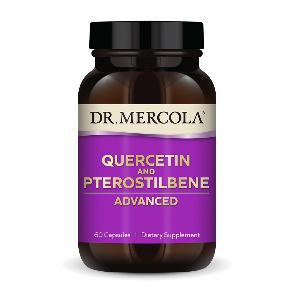 Dr. Mercola Quercetin & Pterostilbene Advanced - Υποστηρίζει την αναπνευστική & ανοσοποιητική υγεία - 500 mg Quercetin - Υψηλής Βιωσιμότητας Φόρμουλα - Μη ΓΤΟ, Χωρίς γλουτένη & Χωρίς σόγια - 60 κάψουλες (30 σερβιέτες)