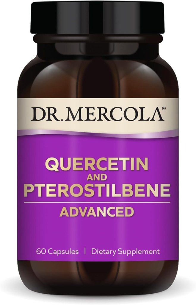 Dr. Mercola Quercetin & Pterostilbene Advanced - Υποστηρίζει την αναπνευστική & ανοσοποιητική υγεία - 500 mg Quercetin - Υψηλής Βιωσιμότητας Φόρμουλα - Μη ΓΤΟ, Χωρίς γλουτένη & Χωρίς σόγια - 60 κάψουλες (30 σερβιέτες)