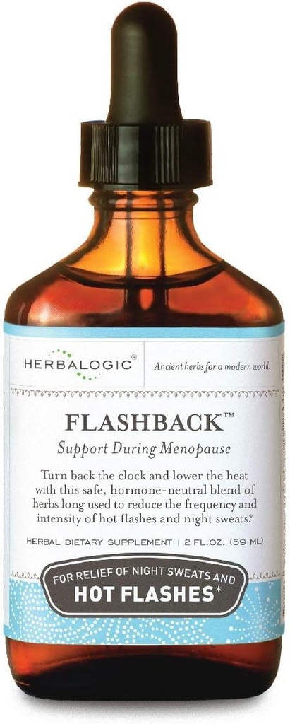 Herbalogic - Flashback Υγρό Βότανο σταγόνες - Φυσική ανακούφιση για Εμμηνόπαυση Hot Flashs, Νυχτερινές Ιδρώσεις, Αϋπνία, Ευερεθιστότητα & Mood Swings - 2 Fl. Oz.