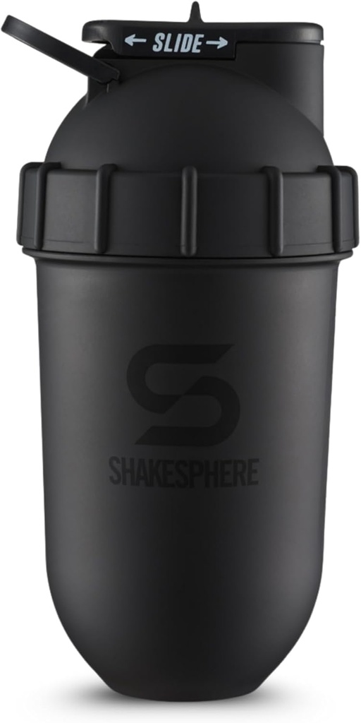 SHAKESPHERE Shakeer Bottle - 24oz Leak Proof Protein Shaker Μπουκάλι για Προ προπόνηση, smoothie, και Powder Drink Mixes, No-Blade Mixer για γυμναστήριο, BPA-free, Easy Clean & Easy to Carry (Matte Black)