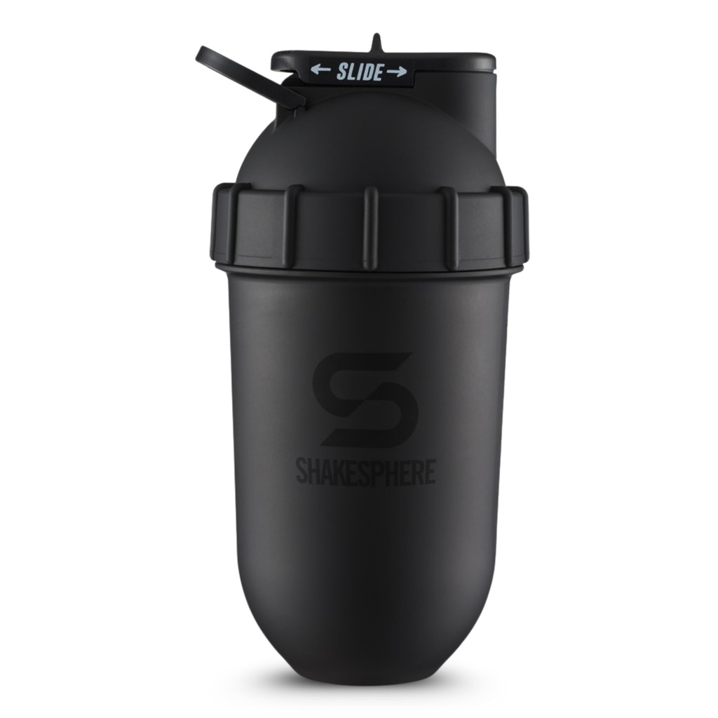 SHAKESPHERE Shaker Bottle - 24oz Leak Proof Protein Shaker Bottle for Pre Workout, Smoothie, and Powder Drink Mixes, No-Blade Mixer for Gym, BPA-Free, Easy Clean & Easy to Carry (Matte Black)