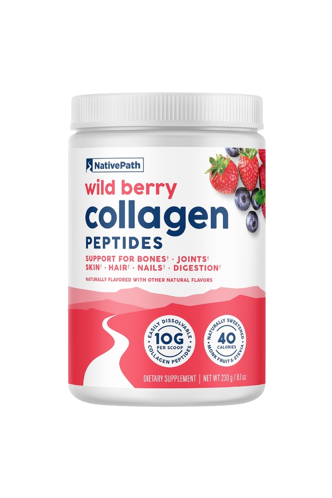 NativePath Collagen Peptides - Υδρολυμένος Τύπος 1 & 3 Collagen. Keto & Paleo Grass-Fed Protein Powder για τα μαλλιά, το δέρμα, τα νύχια, τα οστά, αρθρώσεις, digetion και περισσότερο - Δεν Γλουτένη ή γαλακτοκομικά (Άγριο μούρο, 230g)
