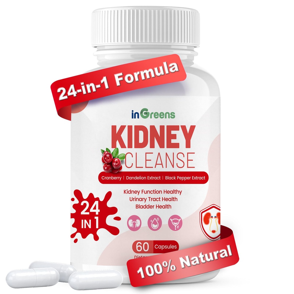 Advanced Kidney Cleanse Detox & Repair - 24-in-1 συμπλήρωμα υποστήριξης νεφρών με φυτική Φόρμουλα για Νεφρική & Ουρολοίμωξη - Μη ΓΤΟ, Κατασκευασμένο στις ΗΠΑ, 60 κάψουλες