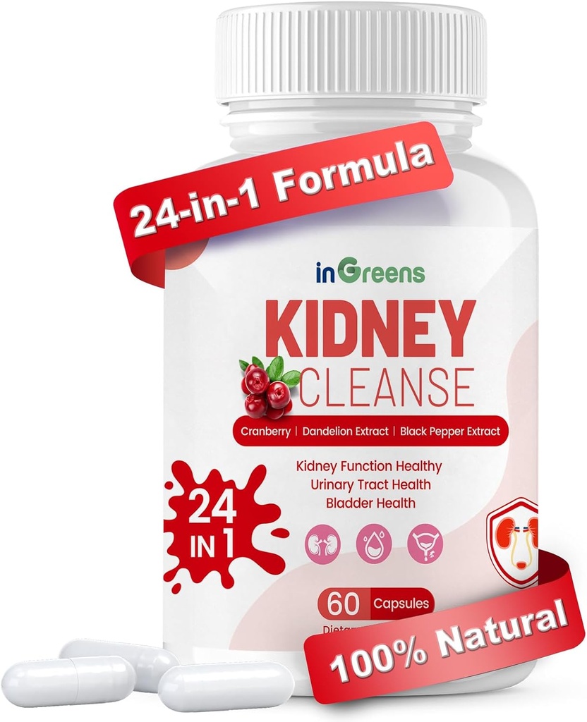 Advanced Kidney Cleanse Detox & Repair - 24-in-1 συμπλήρωμα υποστήριξης νεφρών με φυτική Φόρμουλα για Νεφρική & Ουρολοίμωξη - Μη ΓΤΟ, Κατασκευασμένο στις ΗΠΑ, 60 κάψουλες