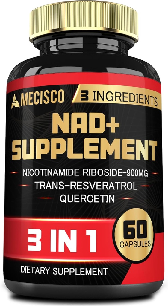3in1 NAD+ Supplement 1200Mg - Nicotinamide Riboside with Trans Resveratrol & Quercetin - Cellular Activity, Immune, Aging Health - 60 Count Supply for 30 Days