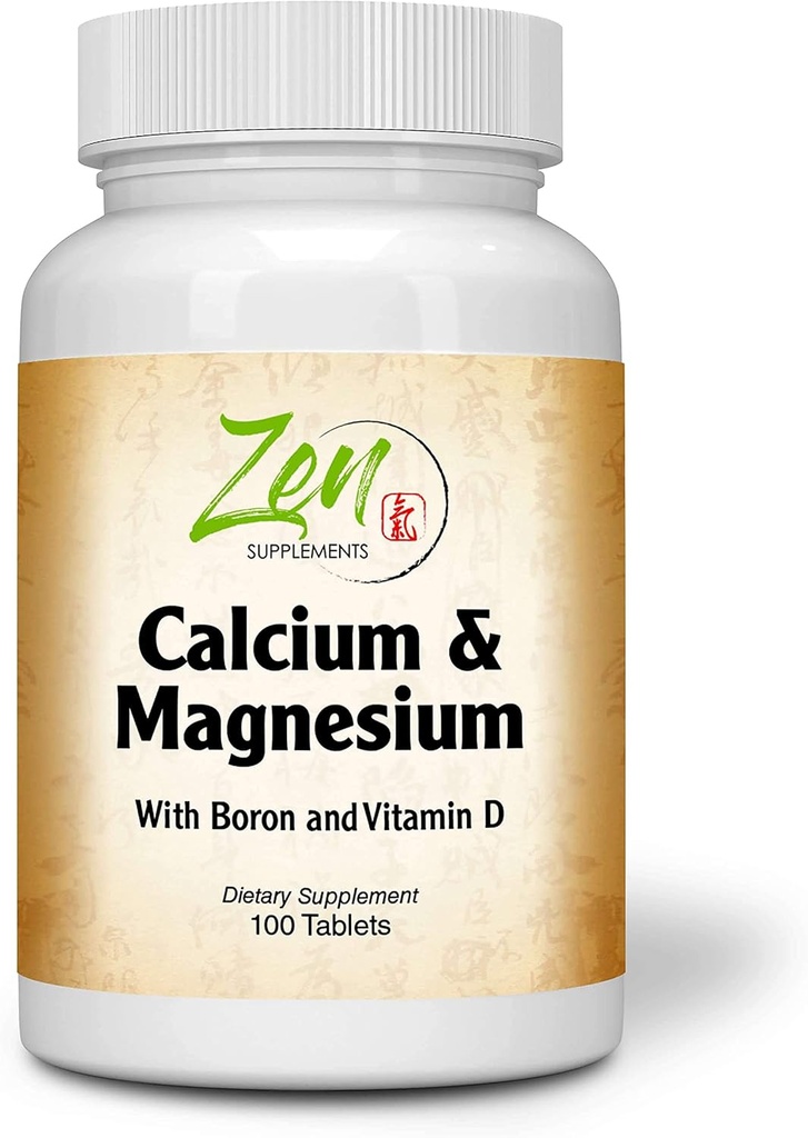Zen Supplements - Hi Potency Calcium & Magnesium with D3 & Boron for Enhanced Absorption, Supports Bone Health & Bone Density 100-Tabs