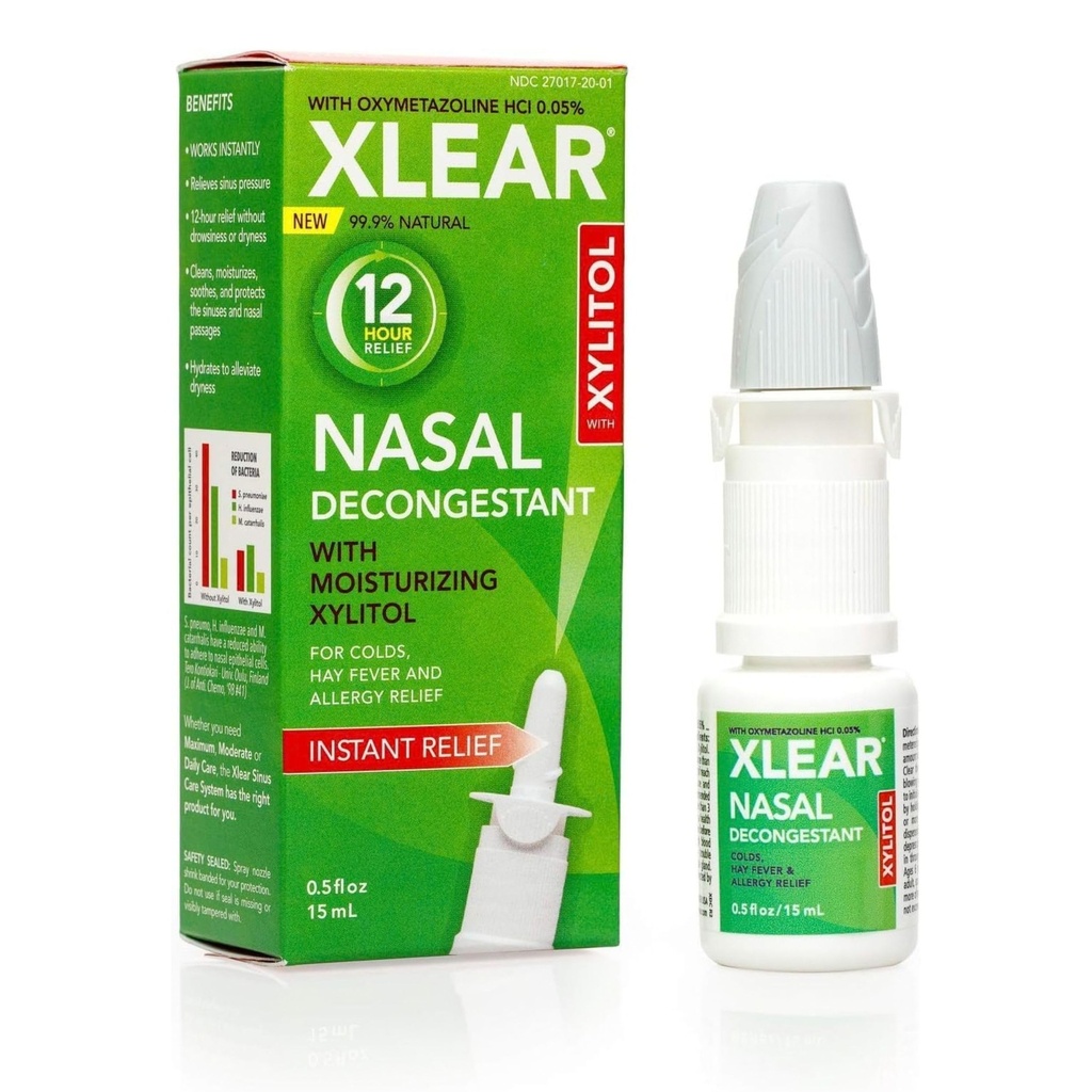 Xlear 12-Hour Nasινικό αποσυμφορητικό σπρέι, Φυσικό ορόφων Nasινικό spray με Xylitol και Oxymetazoline, άμεση πίεση και συμφορητική ανακούφιση για παιδιά και ενήλικες 0.5 fl oz (πακέτο του 1)